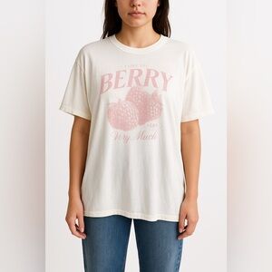 Aerie‎ Berry Graphic Oversized Tee White Pink Size XXS